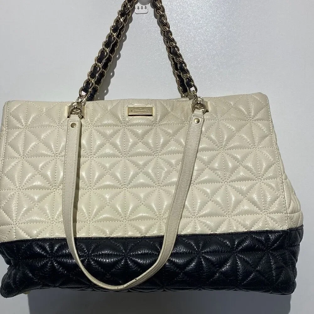 Kate Spade Women's Black White‎ Quilted Leather Chain Strap Shoulder Bag